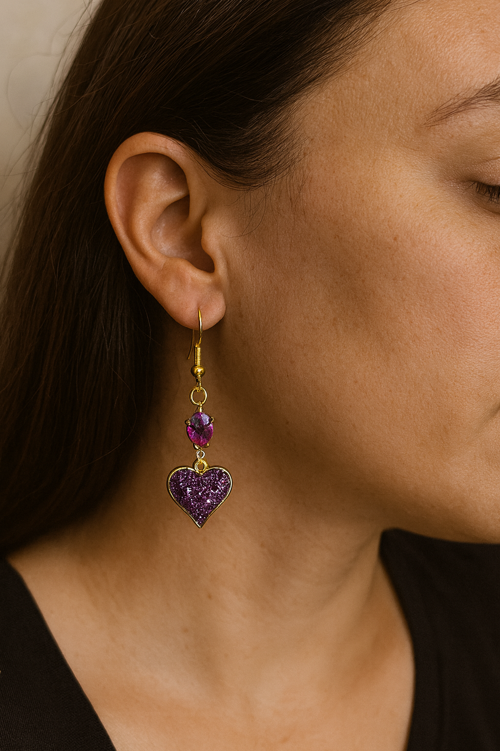 Boucles d’oreilles, cœur violet image 0