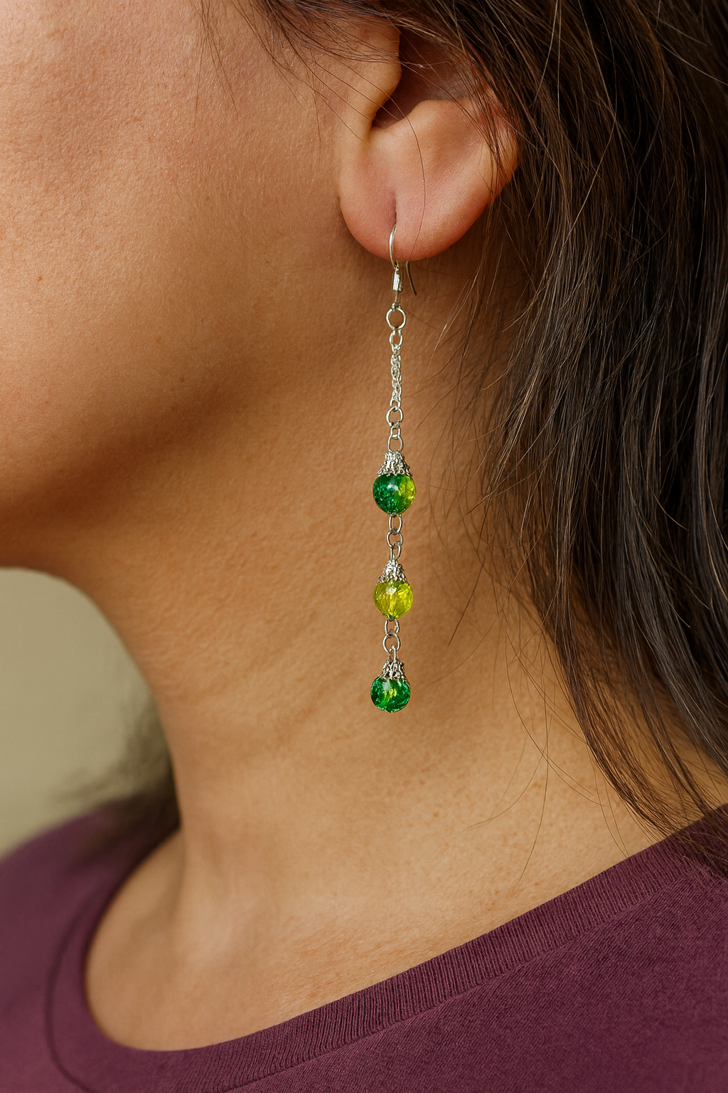 Boucles d’oreilles, boule verte image 1