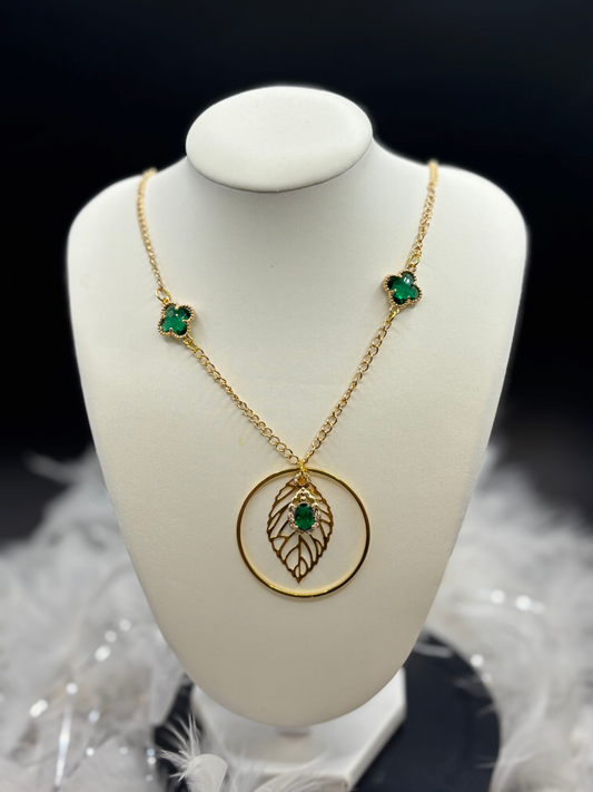 Collier feuille, strasse vert image 0