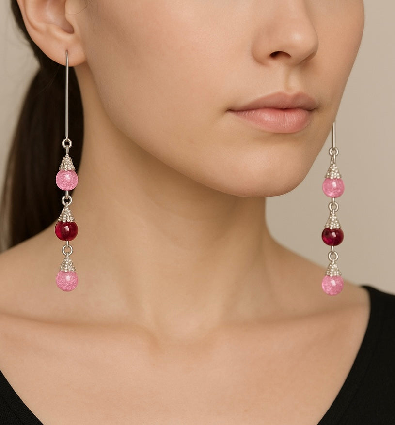 Boucles d’oreilles, boule rose  image 1