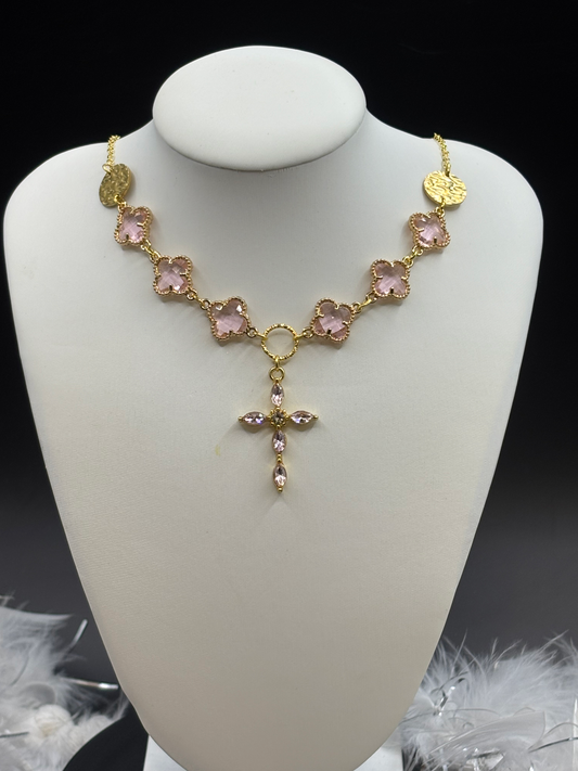 Collier, croix, rose image 0