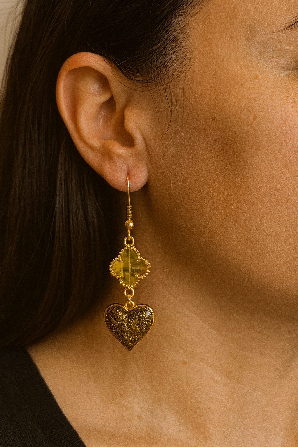 Boucles d’oreilles, cœur jaune image 0