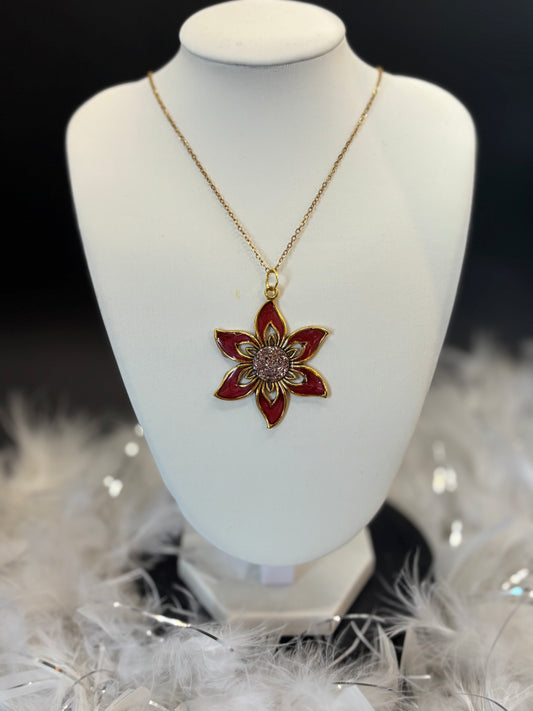 Collier fleur et résine bordeau image 0