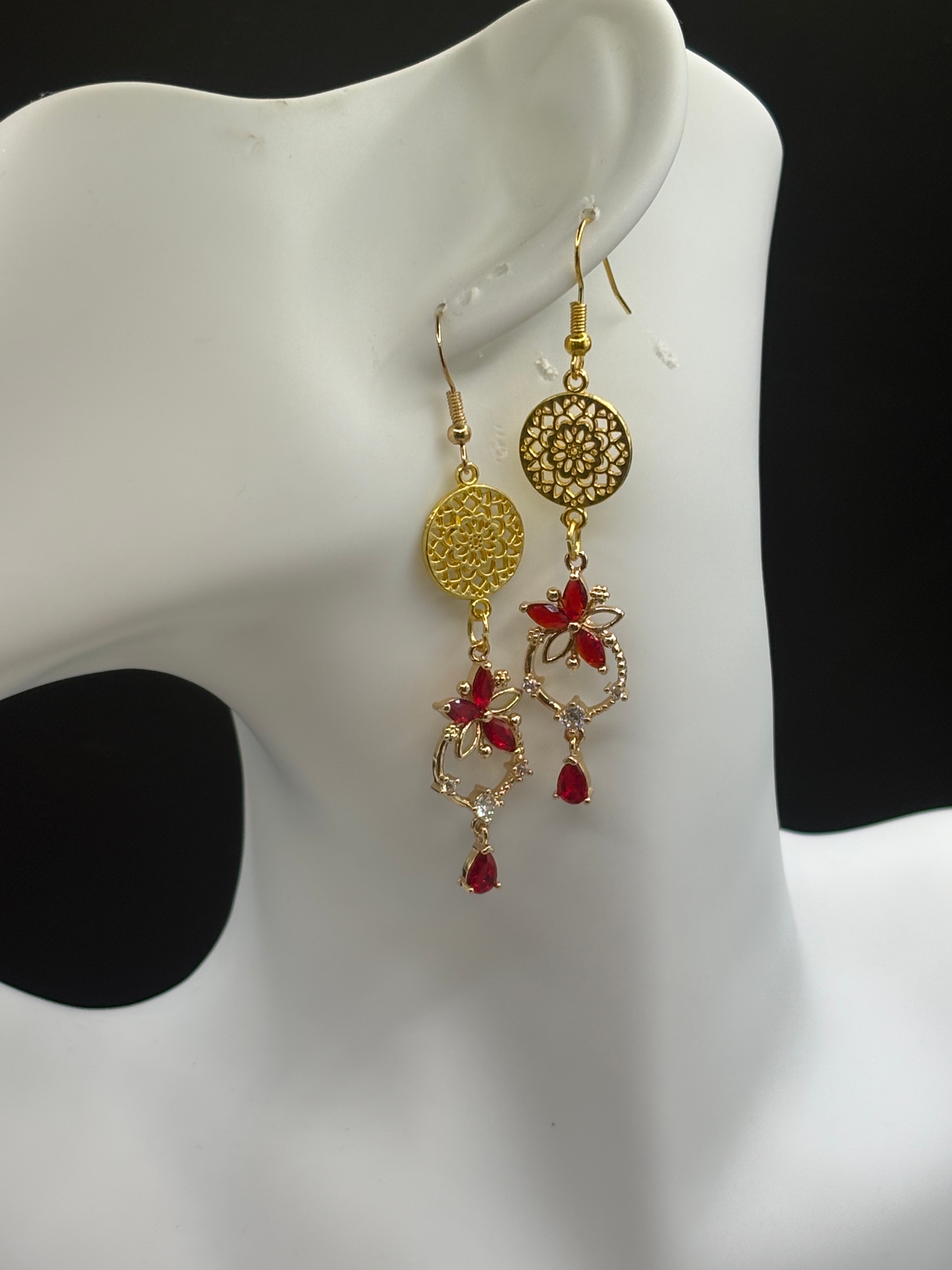 Boucles d’oreilles, strasse, rouge image 0