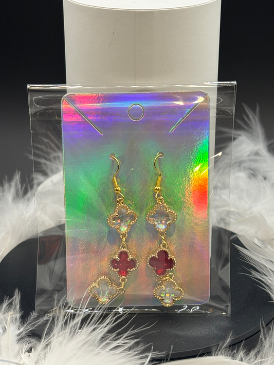 Boucles d’oreilles, trèfle, rouge et blanc image 0